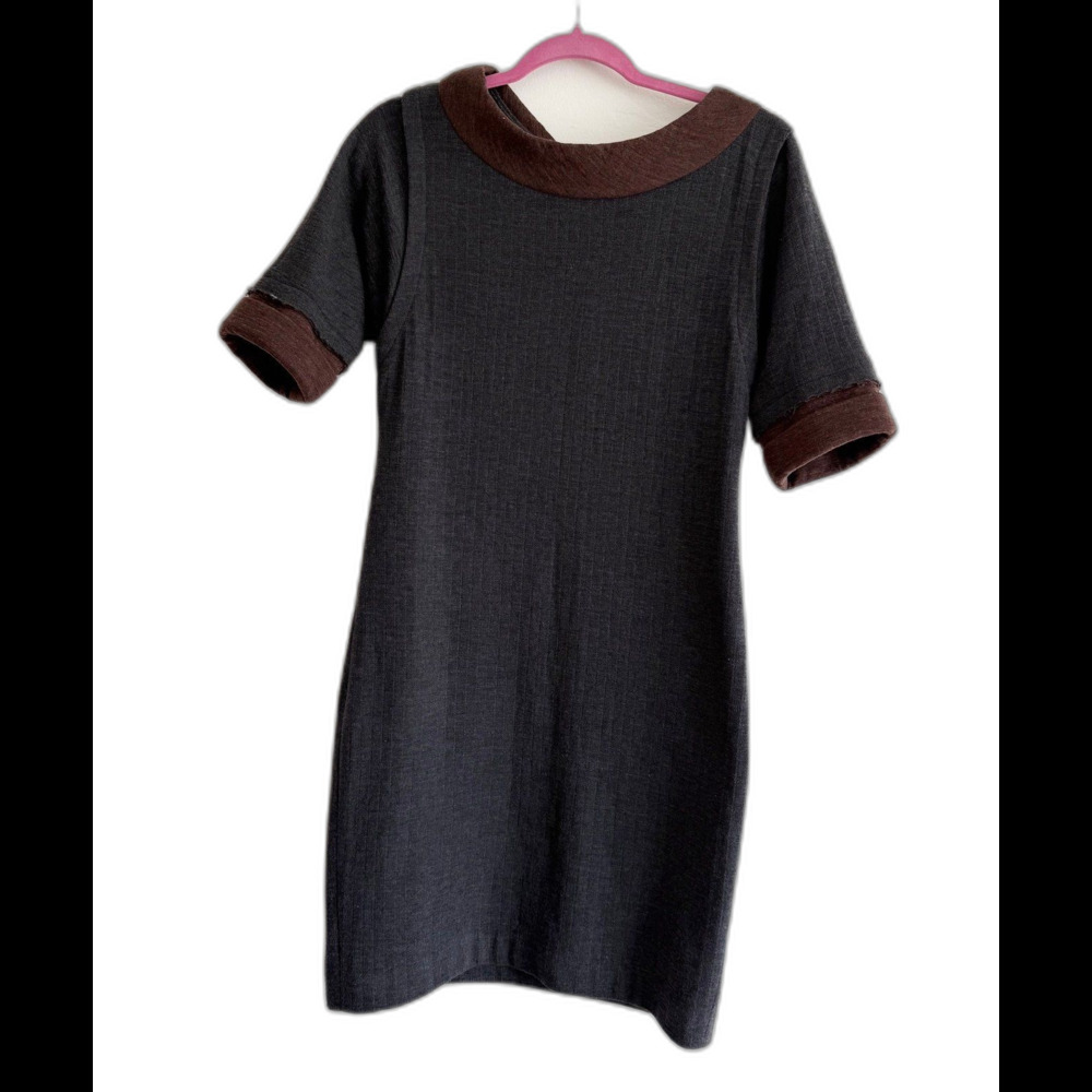 Yigal Azrouel Black and Brown Mini Dress 100% wool